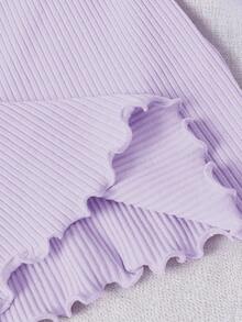 Tween Girl Basic Casual Spring/Summer Knit Round Neck Fitted Butterfly Applique Dress - Mauve Purple - View 5