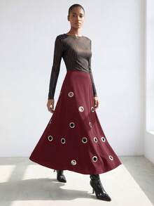 Maija Women's Minimalist Design Hollow-Out Breathable Long Dress, Fashionable For Summer - Burgundy - View 9