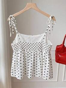 Comfortcana Navy Blue Polka Dot A-Line Casual Plus Size Sleeveless Camisole, Suitable For Spring And Summer, Going Out Tops - White - View 9