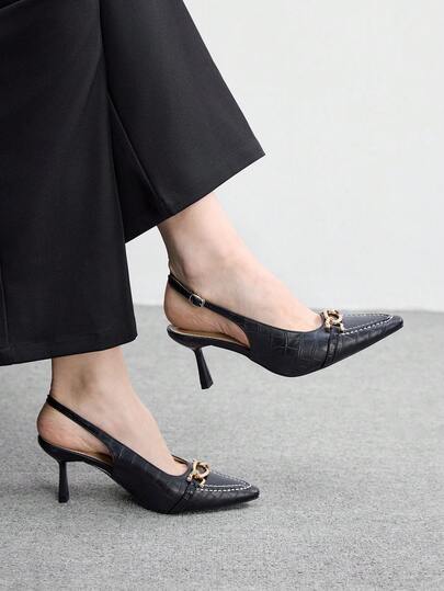 CUCCOO BIZCHIC Women's Simple Solid Color Backstrap High Heel Sandals, Suitable For Daily Commute