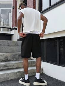 PAVTROS Men's Cross Pattern Round Neck Tank Top And Drawstring Waist Shorts Set - Black - View 2