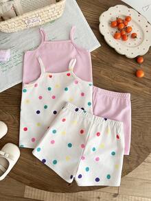 SHEIN Baby Girl Summer Casual Camisole & Shorts Set - Multicolor - View 2