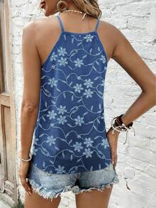 Breezaya 女士时尚春夏度假复古刺绣面料吊带背心波西米亚风背心女式蓝色上衣女式蓝色夏季上衣女式背心 - 藍色 - 查看 2