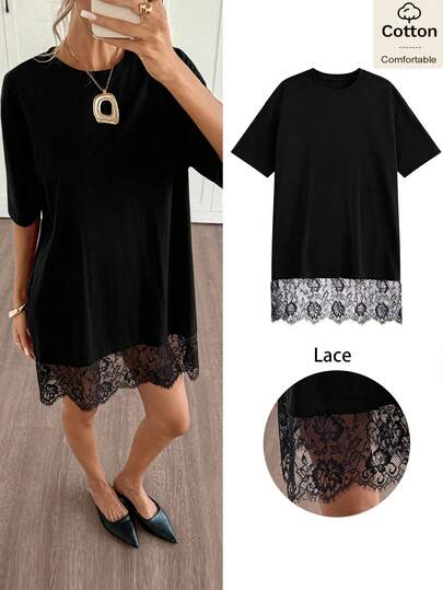 Siren Gaze Vestido mini de mujer con detalles de encaje en unicolor