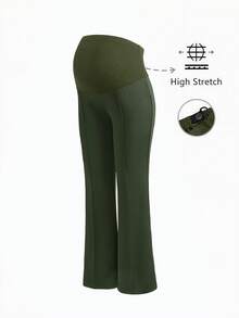 Modmama Maternity Solid Color Adjustable Waist Casual Versatile Daily Wear Pants - Army Green - View 9
