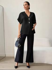 MaterniWear 夏季孕妇装 工作服 孕妇工作套装 孕妇工作上衣 优雅孕妇上衣 孕妇黑色金属纽扣撞色通勤外出上衣 孕妇纯色简约休闲短袖衬衫，复古黑色女式衬衫 商务休闲上衣 女士工作上衣 纯色上衣 不对称衬衫 女士黑色衬衫 优雅黑色上衣 女士优雅上衣 优雅商务休闲上衣 女士黑色衬衫 女士衬衫 女士优雅上衣 休闲现代上衣 女士办公室上衣 女士衬衫 女士休闲现代上衣 优雅高贵女士工作上衣 商务休闲女士上衣 女士上衣和衬衫 工作衬衫 工作服 女士工作服 女士工作衬衫 女士休闲装 女士夏季衬衫 居家办公装 - 黑色 - 查看 7