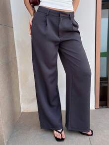 Hitanina 女士高端优雅修身宽松休闲阔腿裤 - 灰色 - 查看 3