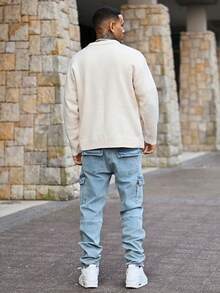 Devon Thys 休闲宽松圆领毛衣，慵懒时尚套头衫，饰有刺绣爱心图案，适合春、秋、冬穿着，男女皆宜 - 杏色 - 查看 2