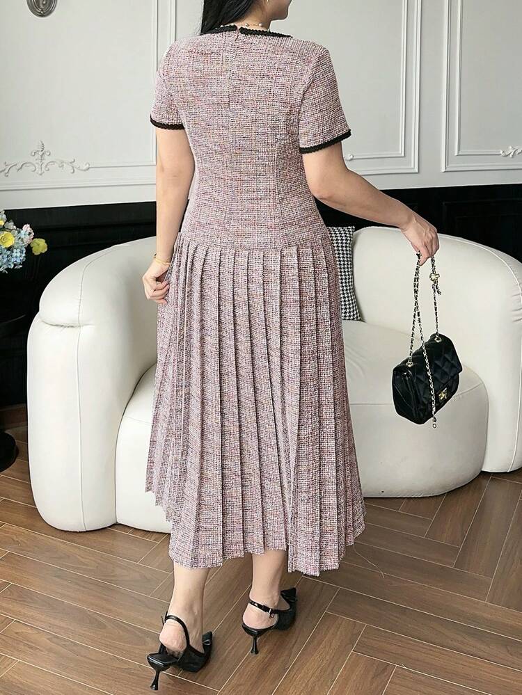 Dazy Plus Plus Size Elegant Faux Pearl Trim Short Sleeve Dress, Summer Sun Dresses For Women