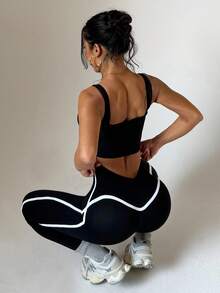 Dewbera Women's Seamless High Waist Slimming Yoga Leggings - Black - View 3