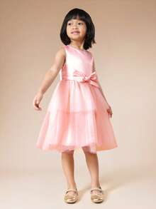 SUMWON Vestido sin mangas de organza rosa claro con detalles de lazo para niñas, ideal para ocasiones especiales y eventos de fiesta, para uso casual y de vacaciones - Rosa - Ver 5