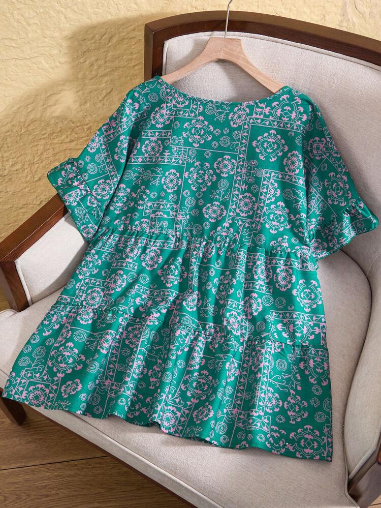 Plus Size Casual Vacation Color Block Mixed Ditsy Floral Shirt,Casual Holiday Style, Casual Holiday Outfits, Summer Fashion, Women's Summer Outfits, Mother's Day Outfits, Country Concert Outfits, Women's Boho Outfits, Women's Western Outfits, Women's Holiday Outfits, Women Summer Clothing Women Plus Clothing Business Casual Woman S Summer Clothes Women Plus Clothing Formal Graphic Tops