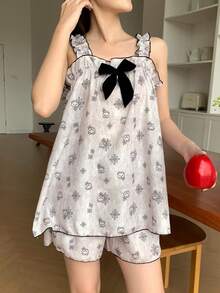 DAZY 2pcs/Set Cute Bear Pattern Sleeveless Camisole Top And Shorts Women Summer Pajama Set - Apricot - View 5