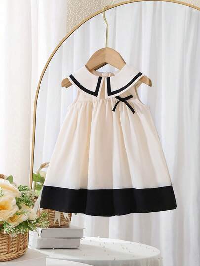Babygirl Cute Patchwork Peter Pan Collar Bow Tie Dress