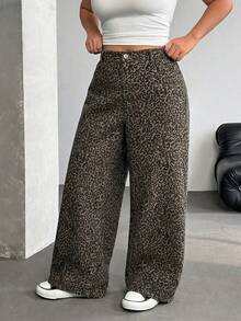 SHEIN ICON Y2K街头风休闲加大码豹纹宽松牛仔裤 - 彩色 - 查看 6