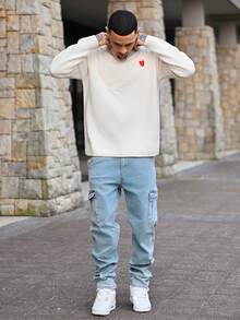 Devon Thys 男士时尚休闲水洗修身工装牛仔裤、工装裤 - 霧霾藍 - 查看 6