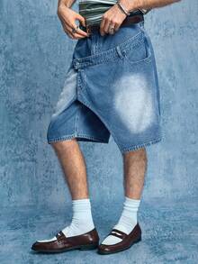 ROMWE MEN Street Life Men's Distressed Washed Denim Shorts - Blue - View 5