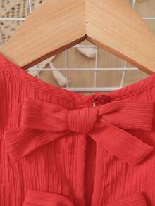 SHEIN Ensemble débardeur et short en tissu texturé de couleur unie, décontracté pour jeune fille en été, pour les vacances et les déplacements - Rouge - Voir 9