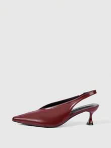 Sleekvia 女士尖头性感套脚酒红色PU后跟提拉带低帮春季鞋通勤细跟猫跟空心女鞋 - 酒紅色 - 查看 7