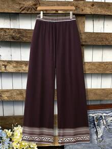 Lacomfia Plus Size Women Casual Loose Patchwork Knitted Textured Pants, Elegant For Spring/Summer - Multicolor - View 1