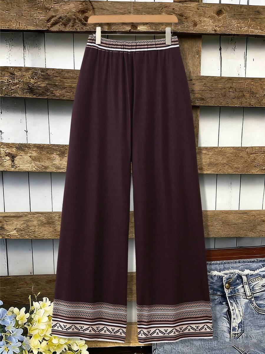 Lacomfia Plus Size Women Casual Loose Patchwork Knitted Textured Pants, Elegant For Spring/Summer - Multicolor - View 1