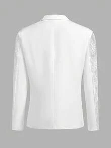 Manfinity VCAY Áo khoác blazer nam phối ren, kiểu dáng đơn giản, đa năng, thích hợp đi làm, đi nghỉ mát, đi biển, làm quà tặng cho chồng/bạn trai. Áo blazer trắng đơn giản, thời trang, áo khoác cưới trắng cho nam, tuxedo trắng, bộ vest trắng cho nam dự tiệc. - trắng - Xem 4