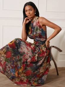 Lilora 女士优雅无袖印花连衣裙 - 彩色 - 查看 1