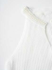 Franclia 新款春夏欧美风修身仿珍珠奢华露背针织上衣，优雅女士日常通勤、派对、聚会场合皆宜 - 白色 - 查看 10