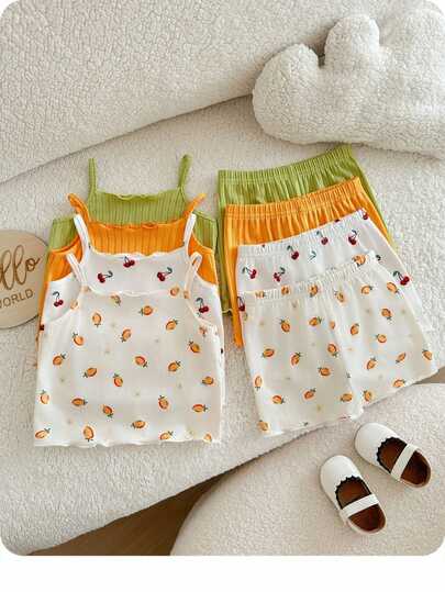 This 8-Piece Baby Girl Casual And Simple Striped Tank Top And Shorts Set Is Perfect For Spring And Summer, Suitable For Various Occasions Such As