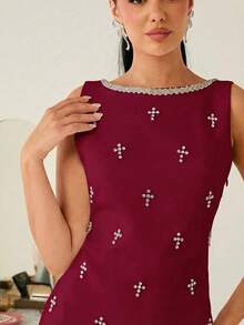 Women's Scoop Neck Sleeveless Minimalist Elegant Summer Dress - Red - View 6