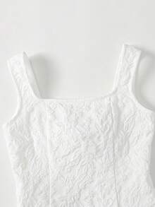 SHEIN Pitira 少女優雅白色提花方領A字無袖洋裝，背後蝴蝶結裝飾，夏季小新娘禮服 - 白色 - 查看 4