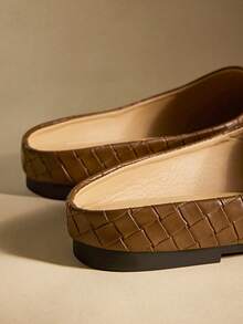 Rosivie Women's Fashion Versatile Woven Slip-On Square Toe Flat Loafers - Brown - View 3