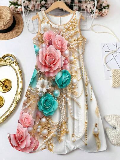 EMERY ROSE Vestido de tirantes con estampado floral para mujer de talla grande, conjunto brillante amarillo para vacaciones y festivales, adecuado para cumpleaños, regalos, fiestas de vacaciones y uso diario, ropa para vacaciones de primavera