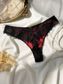 3pcs/Set Women's Fashion Comfortable Lace Trim Thong Panties - Multicolor - View 6