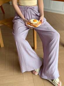 DAZY Women's Casual Drawstring Waist Pants, Loose Fit Loungewear - Dusty Purple - View 5