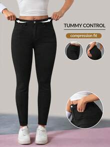 Slaydiva Women's High Waist Casual Versatile Skinny Jeans With Pockets - Black - View 1