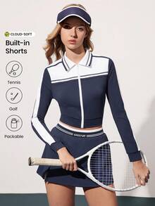 CourtClass Chaqueta deportiva de tenis de ajuste ceñido con cremallera, cuello de contraste y versátil, de estilo casual - Multicolor - Ver 3