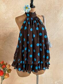 Soleia 春夏新款休闲度假西部海滩婚礼宾客礼服毕业早午餐连衣裙，圣帕特里克节春假复活节音乐节优雅波西米亚热带风情露背荷叶边下摆约会之夜棕色波点迷你连衣裙，女士 - 彩色 - 查看 5