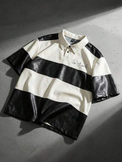 ROMWE MEN Camisa polo de corte holgado con rayas de color contrastante para hombre