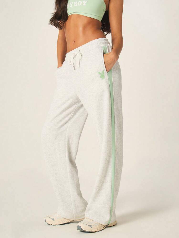 Missguided x Playboy Contrast Stripe Wide Leg Jogger Sweatpants With Drawstring Waist And Side Stripe Detail For Casual Loungewear And Everyday Comfort