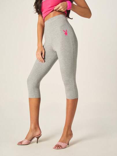 Missguided x Playboy High Rise Capri Leggings With Bunny Logo Print Cropped Activewear Bottoms For Everyday Comfort Casual Style