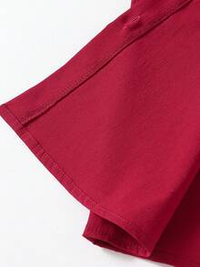 SHEIN Vår/Sommar Lös Avslappnad Texturerad Tyg Nedfällbar Krage Öppen Fram Äkta Fickdesign Pojkskjorta - Röd - Visa 5