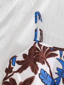 Sparklyn 梭织印花吊带背心，女士扭结镂空无袖连体裤，印花图案女士夏季服装，女士度假装，波西米亚风时尚，女士沙滩装，休闲飘逸波西米亚风女士服装，女士热带风情服装 - 棕色 - 查看 4