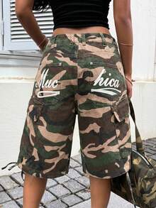 SHEIN ICON 女士工装口袋迷彩宽松休闲牛仔短裤 - 彩色 - 查看 2