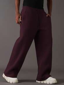 STYNVO Men's Casual Solid Color Straight Leg Sweatpants,WideLegPants,MenCasualWear,StreetwearPants,LooseFit,NavyPants,Athleisure - Red - View 4
