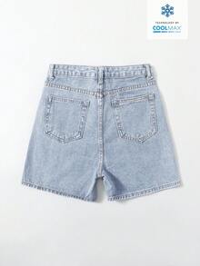 SHEIN EZwear Women's Solid Color Casual Denim Shorts - Light Wash - View 2