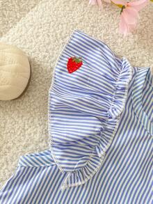 Emery Rose Kids Emery Rose Kids 女童圆领短袖荷叶边草莓刺绣休闲连衣裙，夏季女童草莓连衣裙，女童夏季连衣裙，女童草莓连衣裙，条纹草莓连衣裙，荷叶边袖连衣裙，女童夏季连衣裙，白色连衣裙，波西米亚风女童/女婴条纹草莓印花荷叶边袖连衣裙，女童条纹连衣裙，女童休闲夏季连衣裙，小女孩夏季连衣裙，女童度假连衣裙 - 白色 - 查看 9