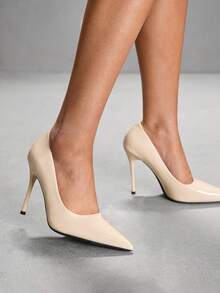 CUCCOO SZL Women's Solid Color Pointed Toe Minimalist High Heel Pumps, Casual Everyday Wear Spring Shoes Spring Break Easter For Christmas Valentine's Day Spring Shoes - Lacquered milk apricot - View 2