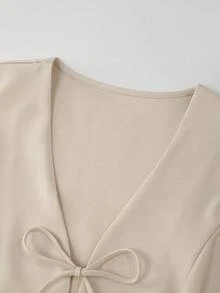 Franclia Women's Casual Fashionable Young Minimalist Versatile Commuting Sleeveless Vest With Drawstring Waist & Bow Tie, Straight Leg Pants 2-Piece Set, Spring/Summer Cream Outfit Women Cream Two Piece Set Elegant Two Piece Set Beige Two Piece Set Sets For Women Elegant - Apricot - View 5