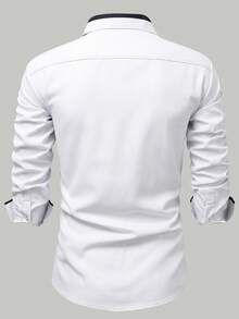 Manfinity Bizformal 男士撞色单排扣休闲百搭日常长袖衬衫 - 白色 - 查看 3